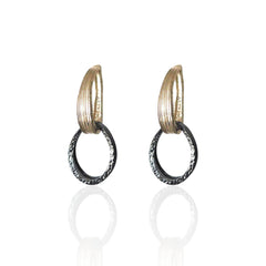 Linked Oval Drop Earrings by Athenart in silver and black finish with textured oval design