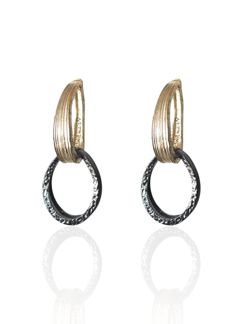 Linked Oval Drop Earrings by Athenart in silver and black finish with textured oval design