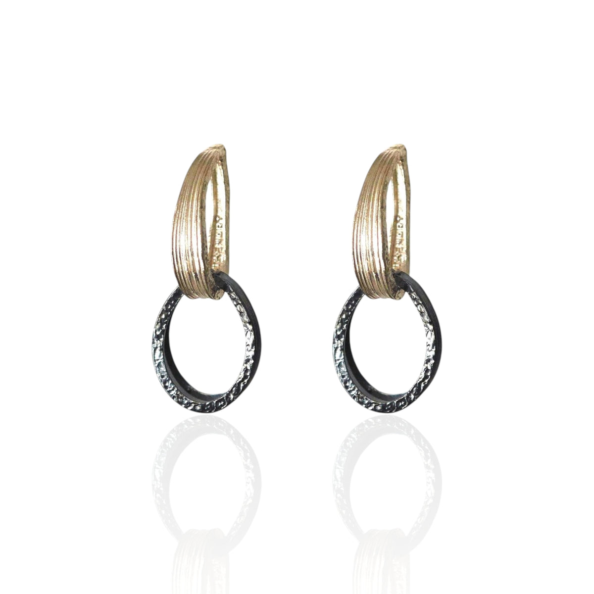 Linked Oval Drop Earrings by Athenart in silver and black finish with textured oval design