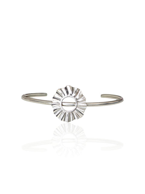 Silver 925 Helios Sun Cuff Bracelet with textured sun motif