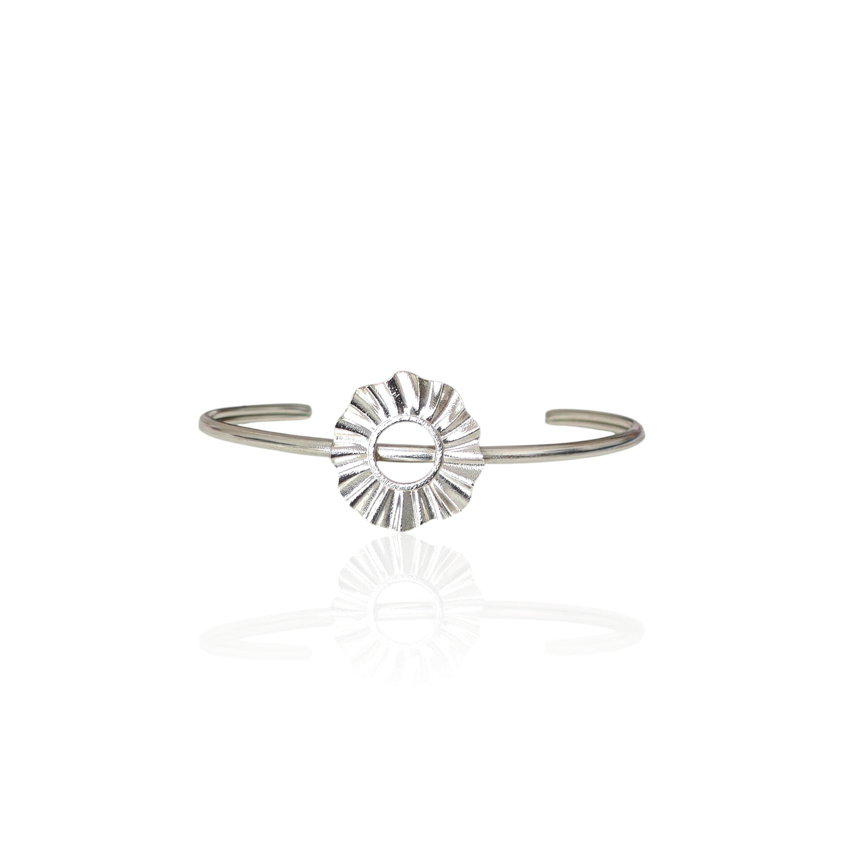 Silver 925 Helios Sun Cuff Bracelet with textured sun motif