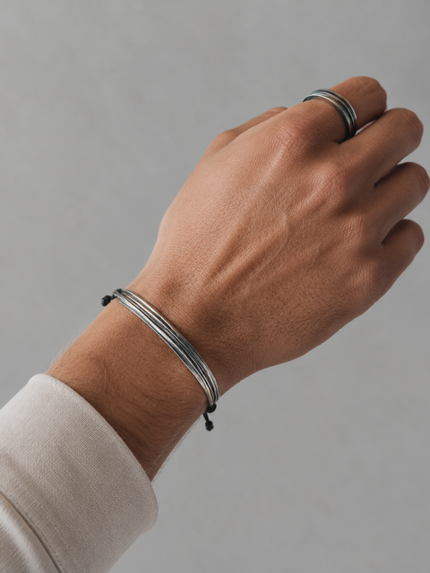 Athenart handmade unisex silver bracelet with textured surface
