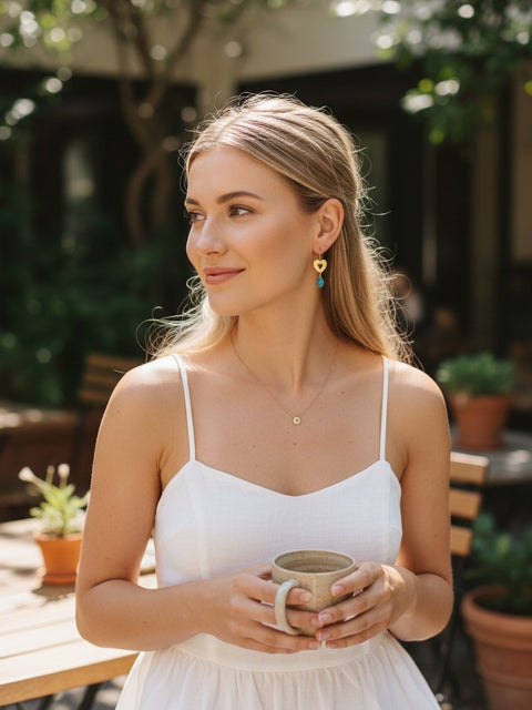 Silver Heart Earrings with semiprecious stones 