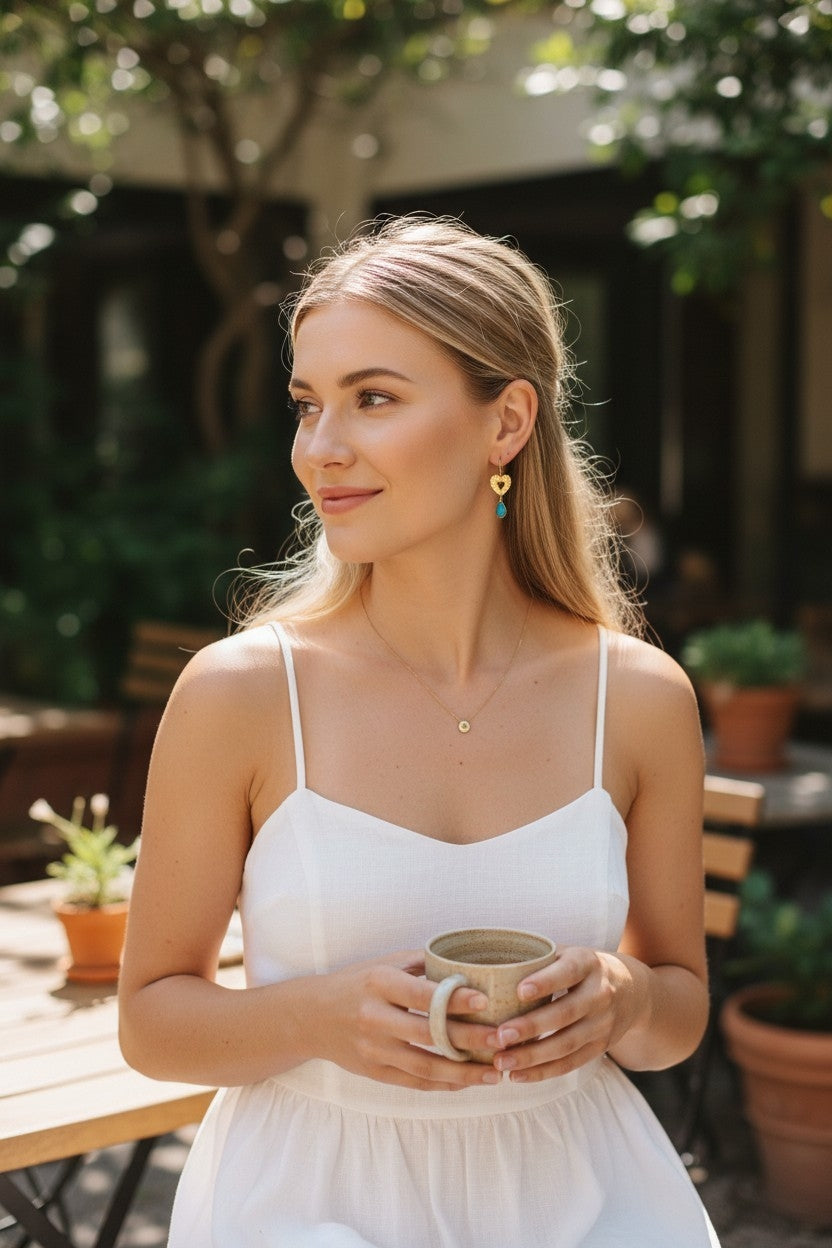 Silver Heart Earrings with semiprecious stones 