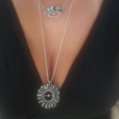 Helios  silver oxidized sun pendant with zircon 