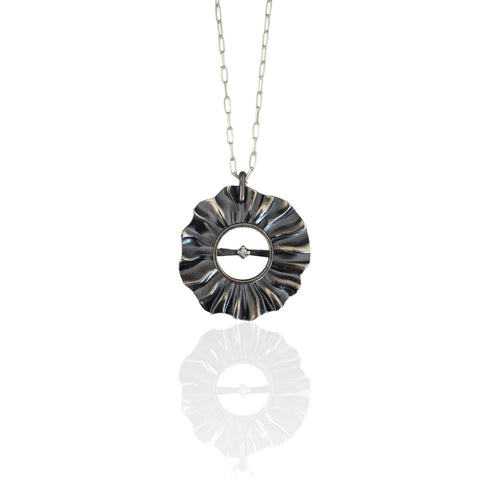 Helios Silver big pendant, art jewe;ry with Zircon - Athenart 