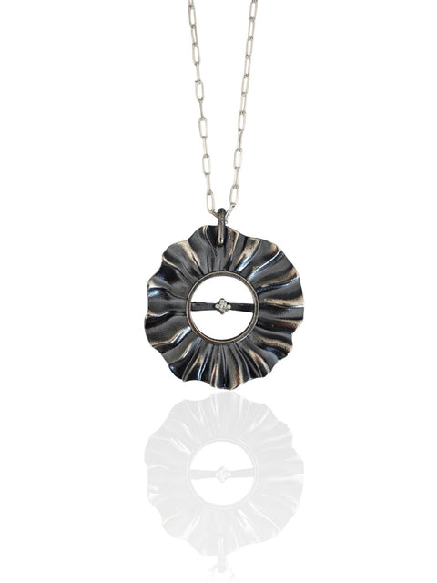 Helios Silver big pendant, art jewe;ry with Zircon - Athenart 