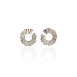 Helios Eclipse Stud Earrings in sterling silver 925 by Athenart, 2 cm sculptural open circle sun earrings with radiating folds.
