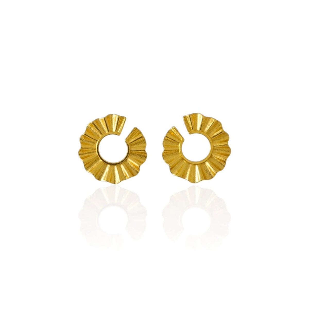 Gold-plated sterling silver Helios Eclipse Stud Earrings by Athenart, 2 cm sculptural sun earrings with open circular design.