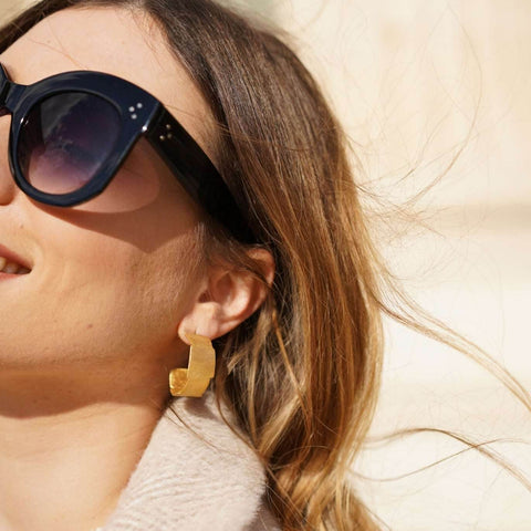 Block Textured Hoop Earrings - Athenart 