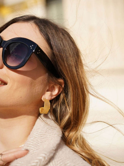 Block Textured Hoop Earrings - Athenart 