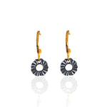 Helios mini hoop earrings with gold plated hoops and oxidized silver charms