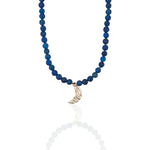 Blue jade necklace with sculptural moon pendant in sterling silver