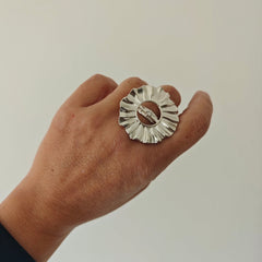Big statement silver sun ring with zircon by Athenart 