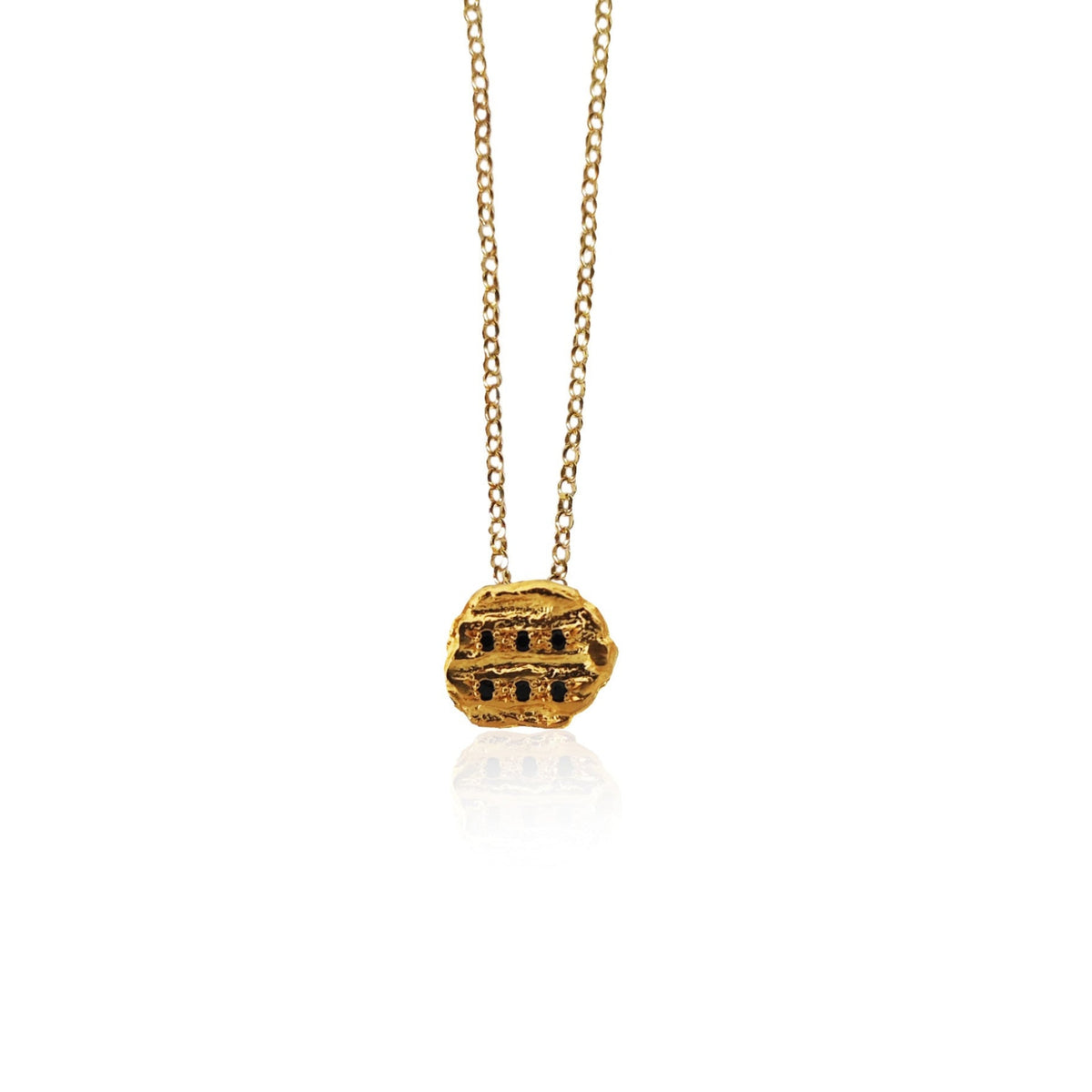 Nugget charm necklace with black zircons in silver gold plated finish by Athenart