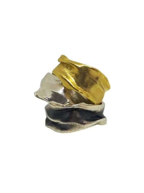 Mini Athenais Drapé ring stacked finishes, silver, partly oxidized, and gold-plated sterling silver
