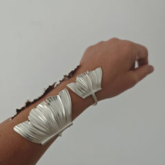 Handmade Greek Fustanela cuff bracelets in Sterling Silver 925, Small and Large sizes worn on the wrist