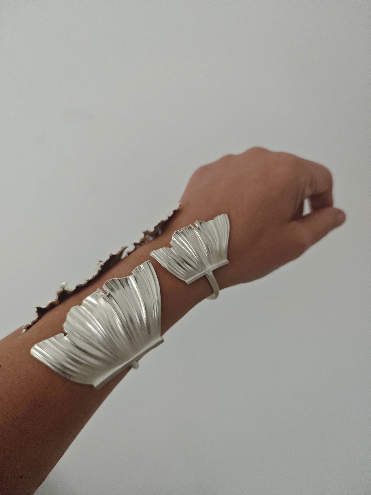 Handmade Greek Fustanela cuff bracelets in Sterling Silver 925, Small and Large sizes worn on the wrist