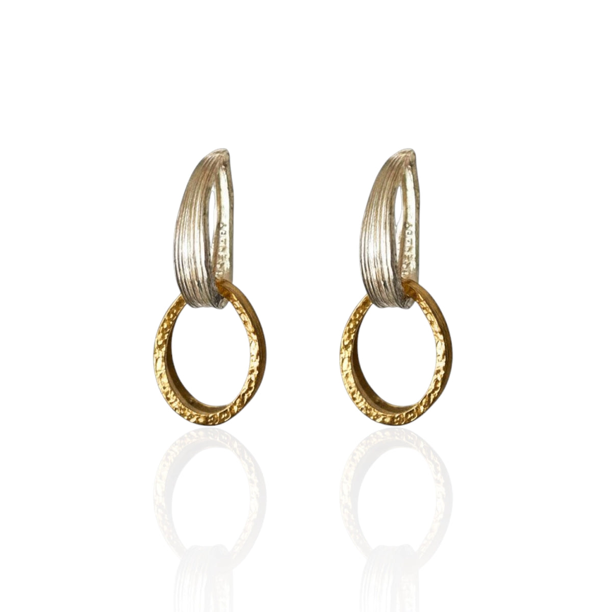 Modern sculptural oval drop earrings in silver and gold finish options by Athenart
