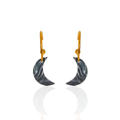 Selene Drapé Moon Earrings by Athenart, crescent moon earrings with textured oxidized charm and gold-plated hook