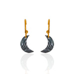 Selene Drapé Moon Earrings by Athenart, crescent moon earrings with textured oxidized charm and gold-plated hook