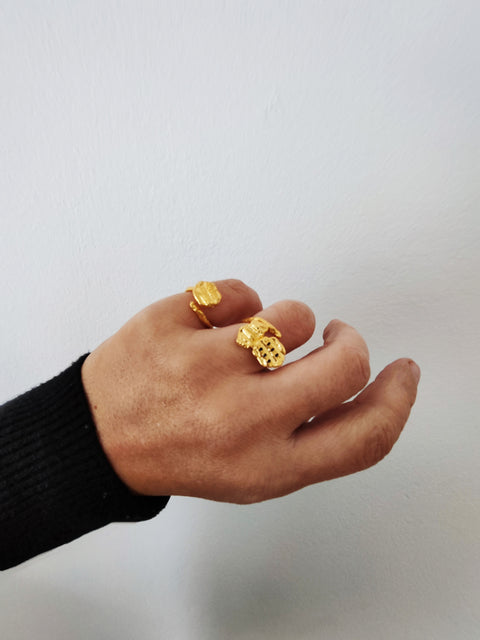 Sculptural  adjustable silver nugget ring 