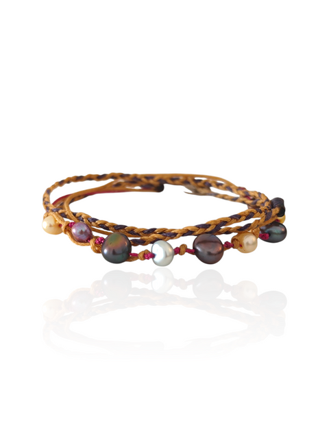 Unique Athenart bracelet with pearls, braided cords, and silver closure