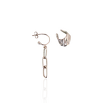 Sculptural Ear Cuff and Chain Link Set by Athenart in Silver 925 with one ear cuff and chain drop earring