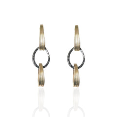 Orbit Link Earrings two-tone sterling silver, gold arcs with oxidized oval link 
