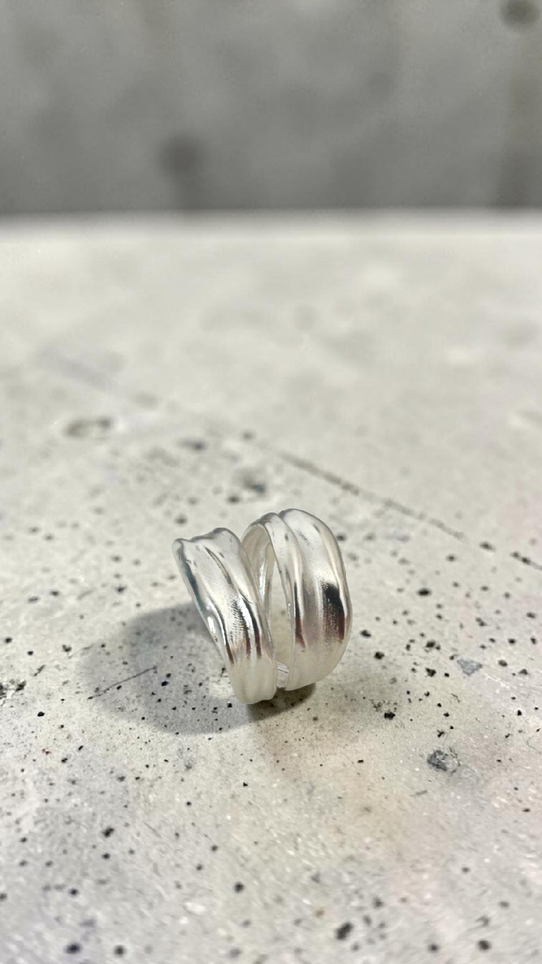 Open silver statement ring handcrafted in Athens