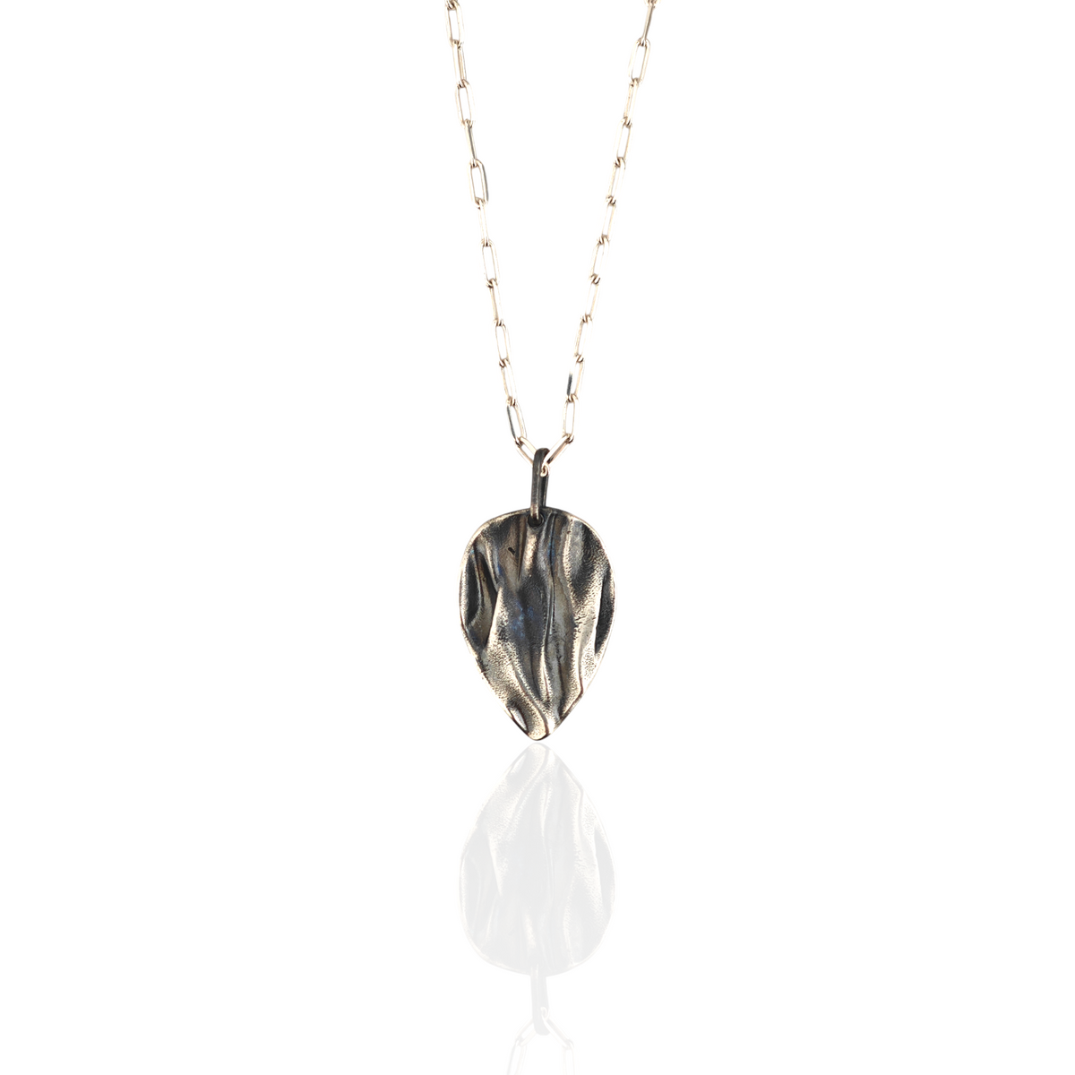 Silver pendant necklace on a white background