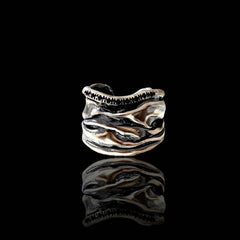 Oxidized silver Athenais Notos Ring with black zircon line, handcrafted in Athens