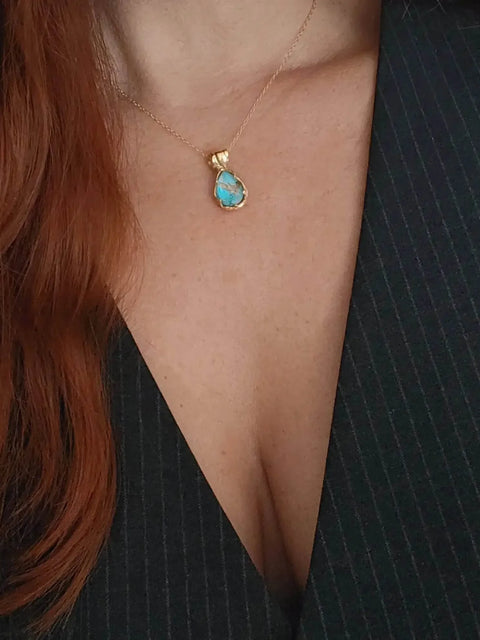 Folded Drop necklace with Turquoise - Athenart 