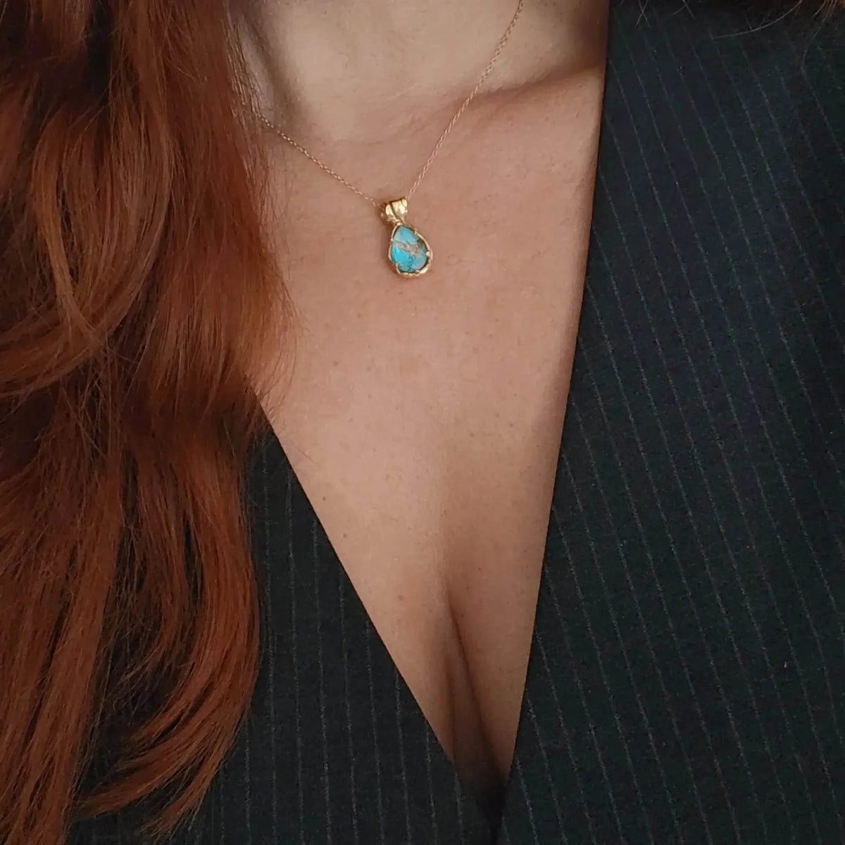 Folded Drop necklace with Turquoise - Athenart 