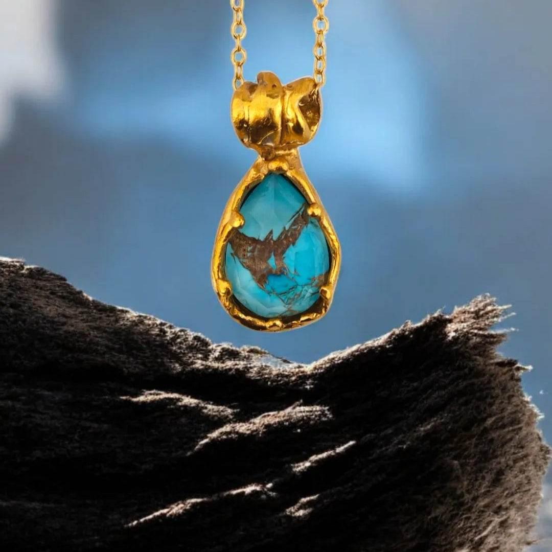 Folded Drop necklace with Turquoise - Athenart 