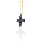 Handmade organic silver oxidized cross with blue xircons 