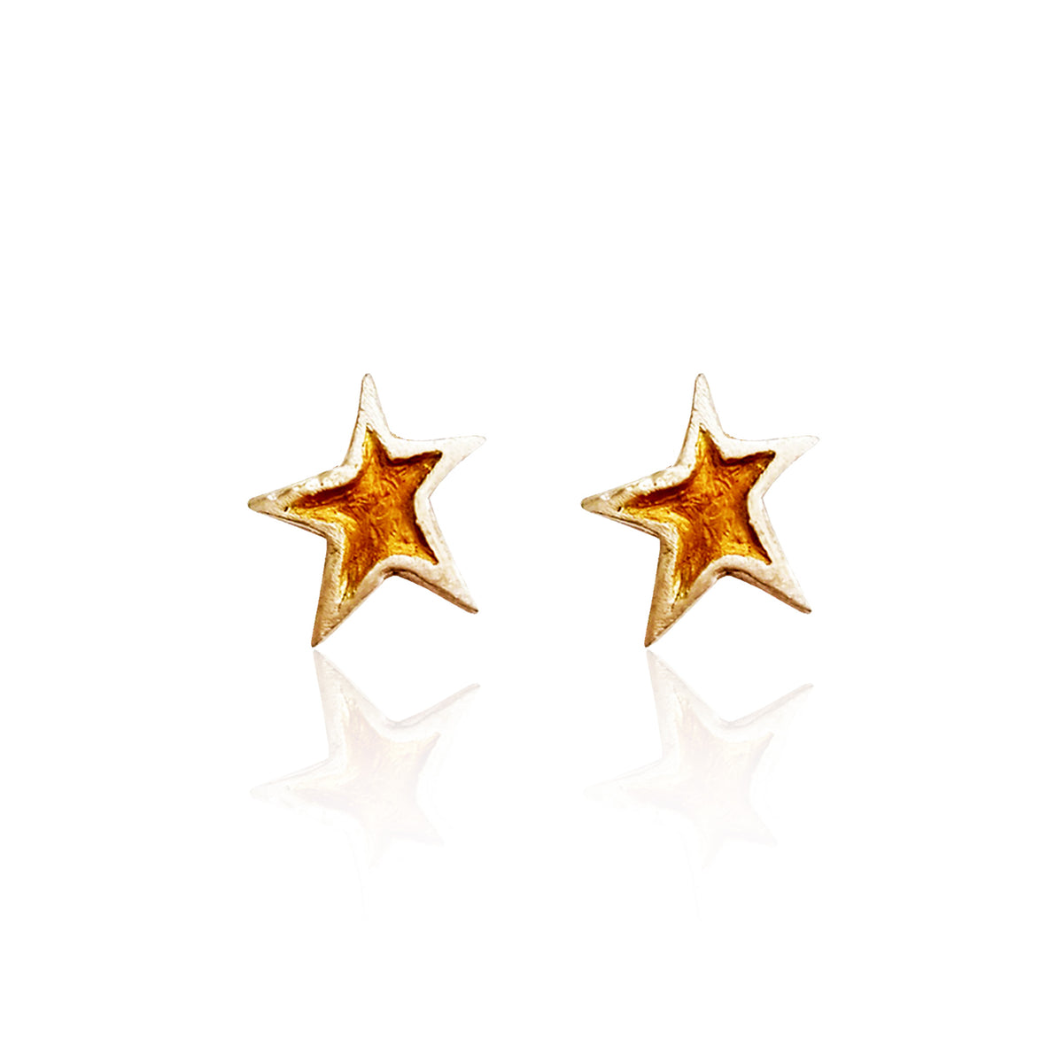 Pair of gold star-shaped earrings on a white background