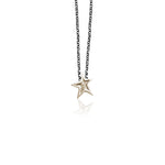 Star-shaped pendant on a chain against a white background