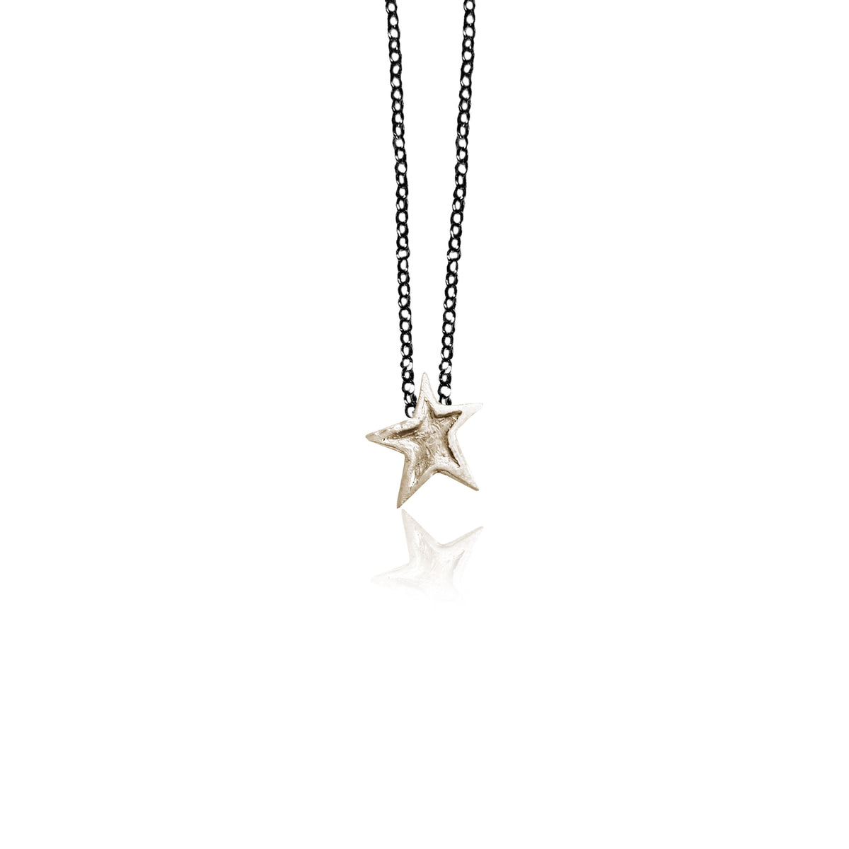 Star-shaped pendant on a chain against a white background