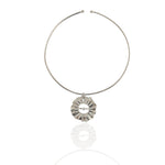 Helios silver choker necklace with sculptural sun charm
