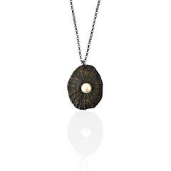 Sea shell Pearl Necklace handmade oxidized silver shell necklace by Athenart