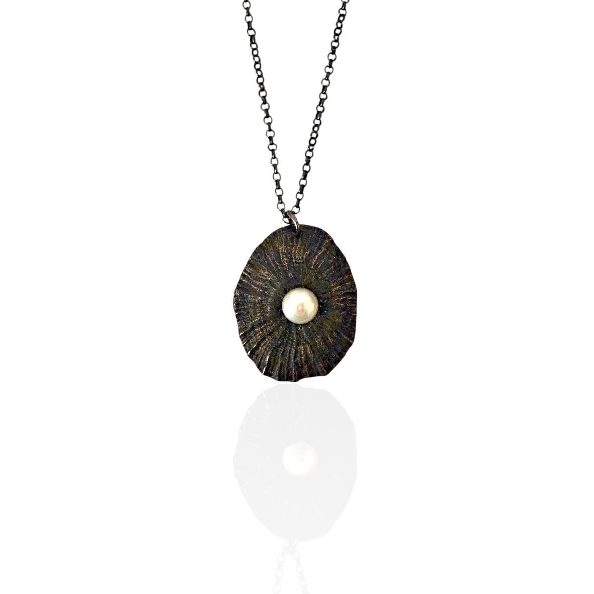 Sea shell Pearl Necklace handmade oxidized silver shell necklace by Athenart