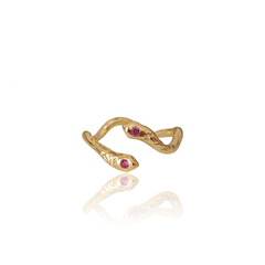 Handmade silver snake ring with red zircons 