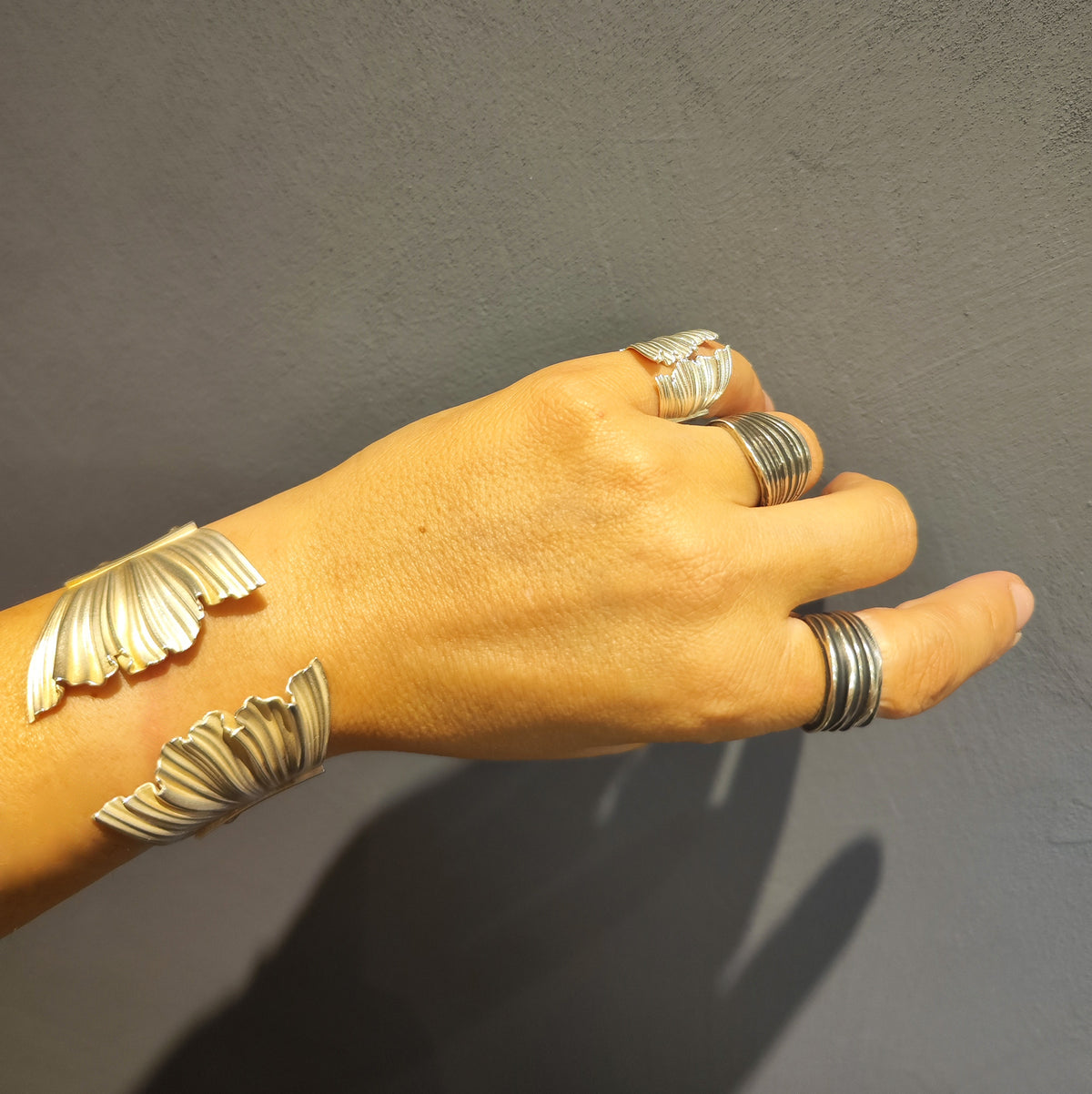 Sterling Silver 925 Fustanela cuff bracelet front view