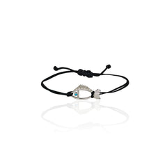 Galene fish cord bracelet in Silver 925 with light blue zircon