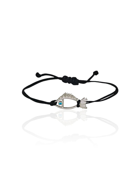 Galene fish cord bracelet in Silver 925 with light blue zircon