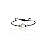 Galene fish cord bracelet in Silver 925 with light blue zircon