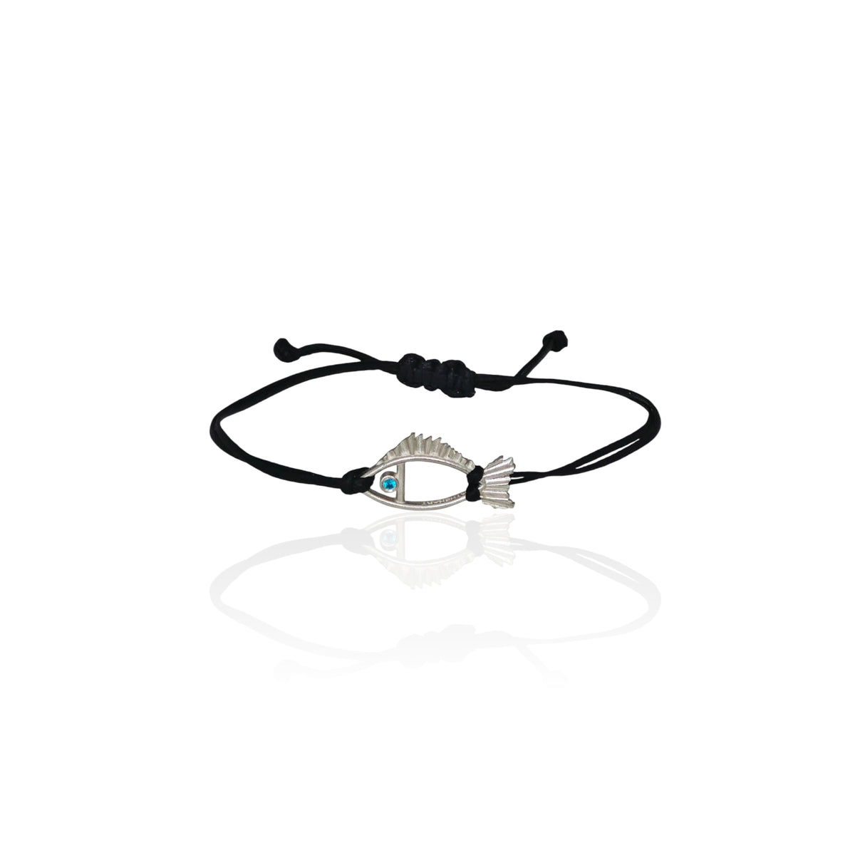 Galene fish cord bracelet in Silver 925 with light blue zircon