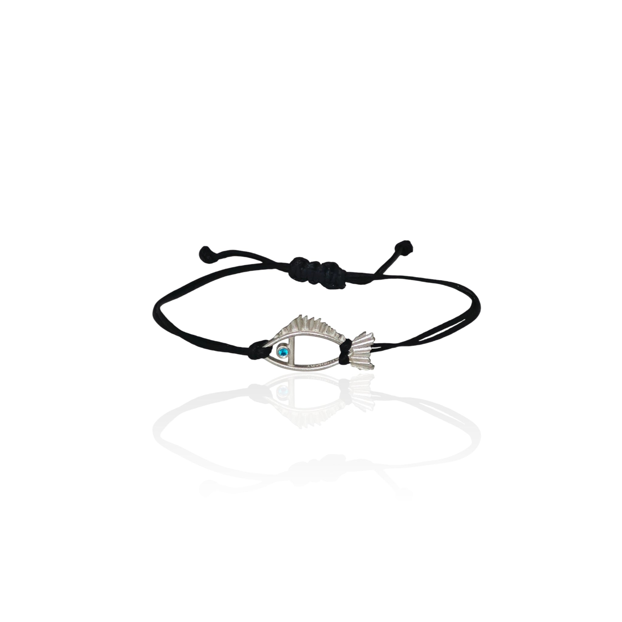 Galene fish cord bracelet in Silver 925 with light blue zircon