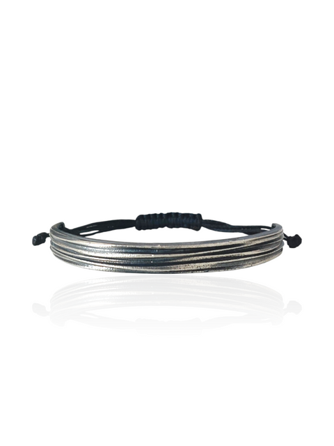 Solid Silver 925 bracelet with adjustable black cord closure